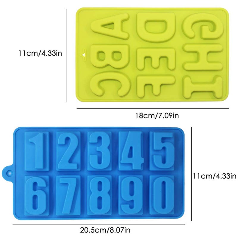 FineGood 4 Pcs Silicone Numbers Alphabets Trays Molds, FineGood 26 letters & Numbers Candy Mould Biscuit Chocolate DIY Baking Pans Ice Cube Making Trays -green, brown, red, blue - Image 3